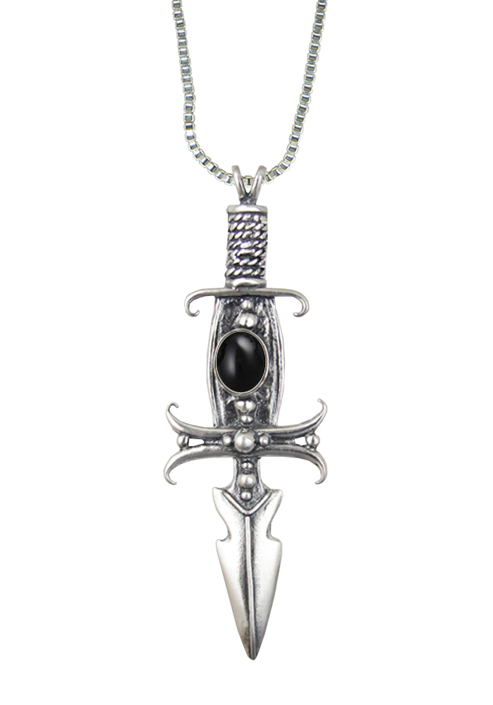 Sterling Silver Deathmaker Knife Dagger Pendant With Black Onyx